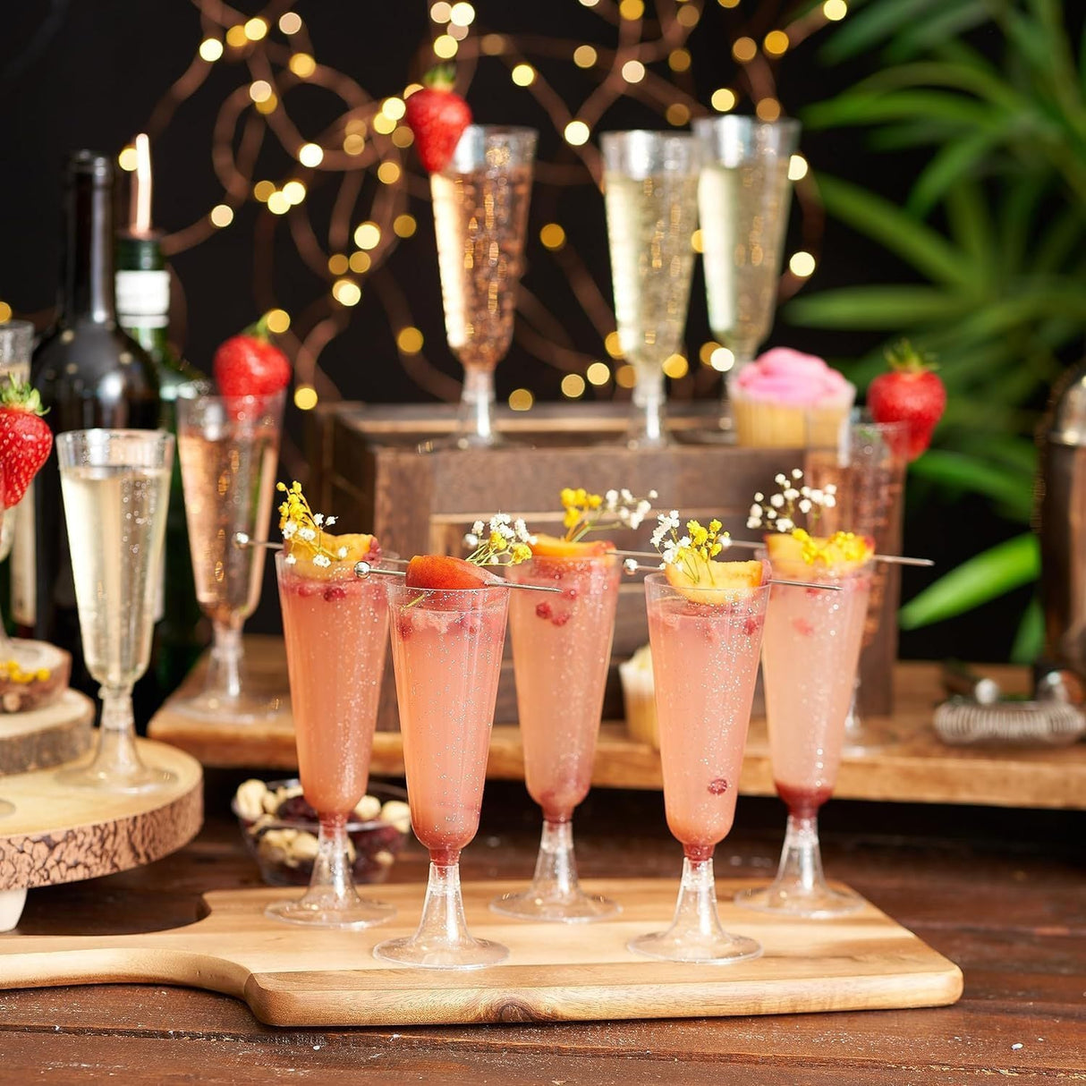 12 Pcs Plastic Champagne Glasses 5oz Silver Glittered Short Stem - YauSpark