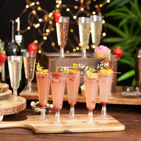 12 Pcs Plastic Champagne Glasses 5oz Silver Glittered Short Stem - YauSpark