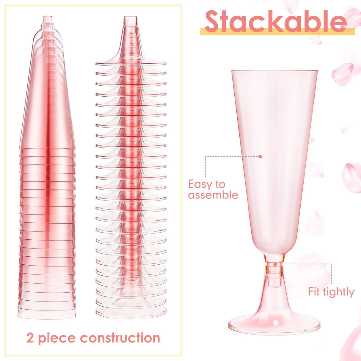 12 Pcs Plastic Champagne Glasses 5oz Transparent Pink - YauSpark