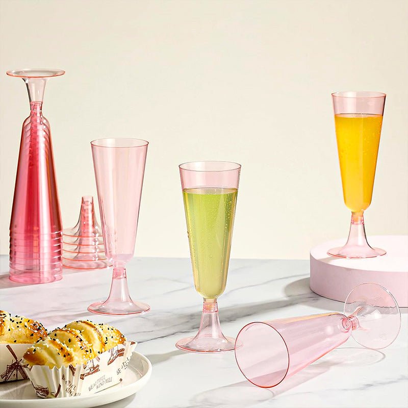 12 Pcs Plastic Champagne Glasses 5oz Transparent Pink - YauSpark