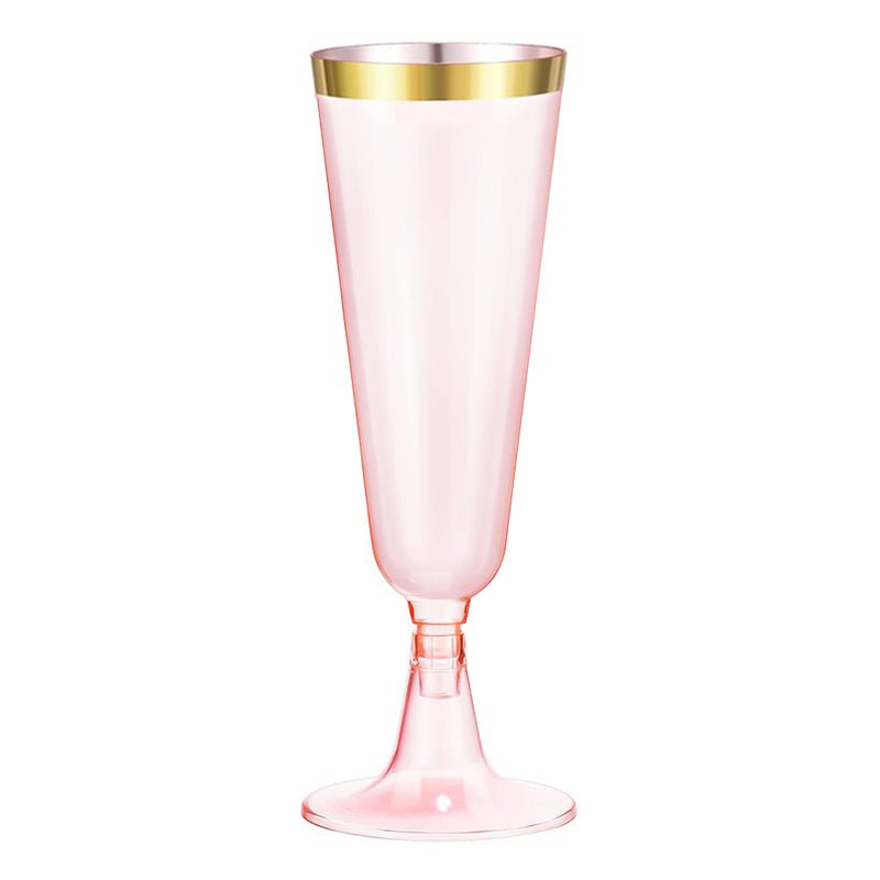 12 Pcs Plastic Champagne Glasses 5oz Transparent Pink with Rose Gold Rim - YauSpark