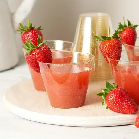 12 Pcs Plastic Party Glasses 9oz Gold Glittered - YauSpark