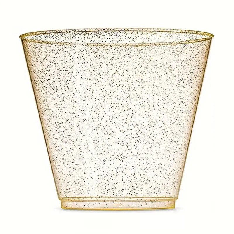 12 Pcs Plastic Party Glasses 9oz Gold Glittered - YauSpark
