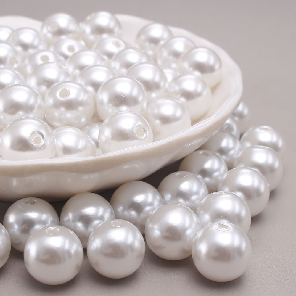120 Pc Faux Pearl Craft Beads 20mm White with Holes - YauSpark