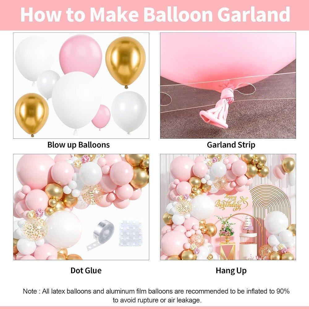 122 Pc Light Pink White Gold DIY Balloon Garland Kit - YauSpark