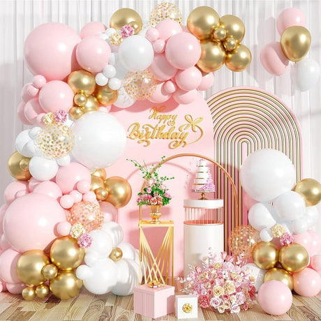 122 Pc Light Pink White Gold DIY Balloon Garland Kit - YauSpark