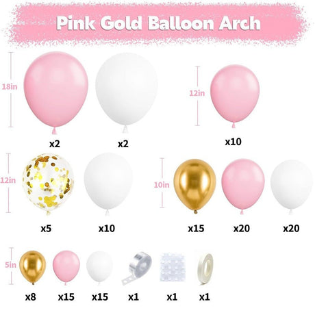 122 Pc Light Pink White Gold DIY Balloon Garland Kit - YauSpark