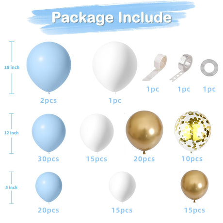 128 Pc Macaroon Blue Metallic Gold DIY Balloon Garland Kit - YauSpark