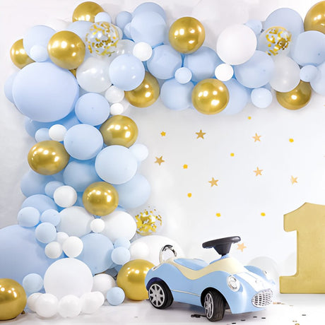 128 Pc Macaroon Blue Metallic Gold DIY Balloon Garland Kit - YauSpark