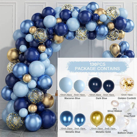 130 Pc Navy Blue Gold DIY Balloon Garland Kit - YauSpark