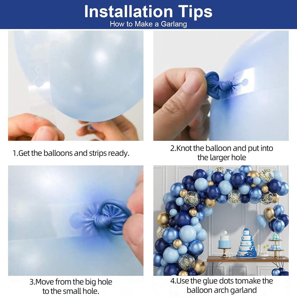 130 Pc Navy Blue Gold DIY Balloon Garland Kit - YauSpark