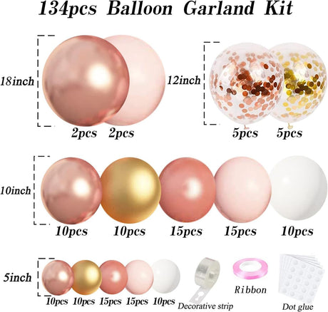 134 Pc Metallic Rose Gold DIY Balloon Garland Kit - YauSpark