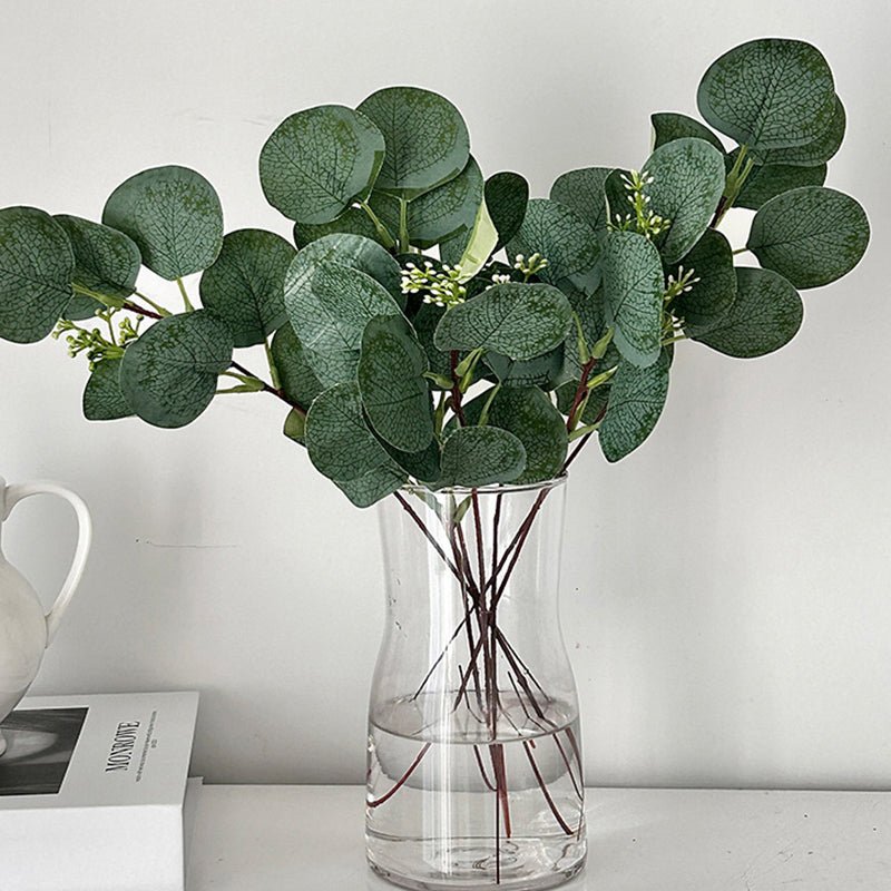 14 Stems Real Touch Artificial Eucalyptus Leaf Flower Bouquet 13" - YauSpark