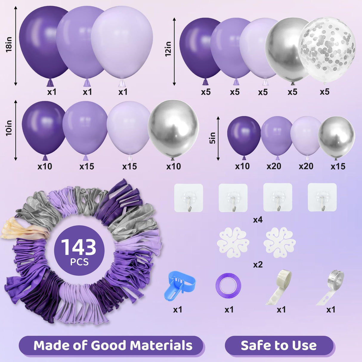 143 Pc Purple DIY Balloon Garland Kit - YauSpark