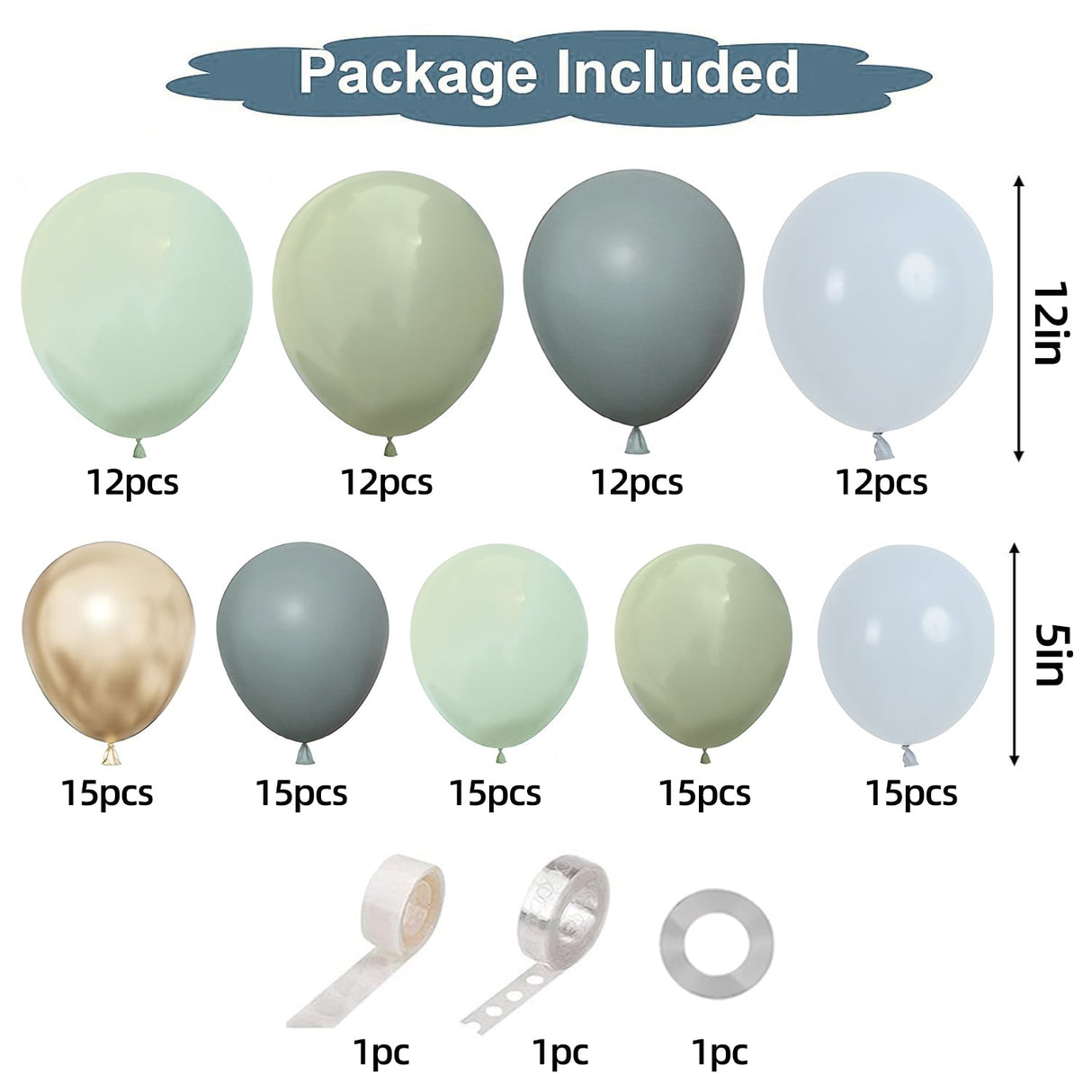 150 Pc Retro Ice Silk Mist Blue DIY Balloon Garland Kit - YauSpark