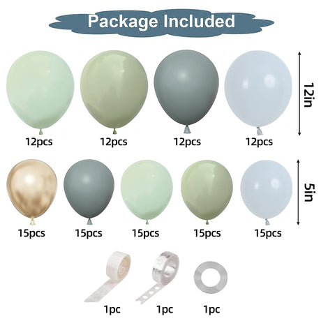 150 Pc Retro Ice Silk Mist Blue DIY Balloon Garland Kit - YauSpark