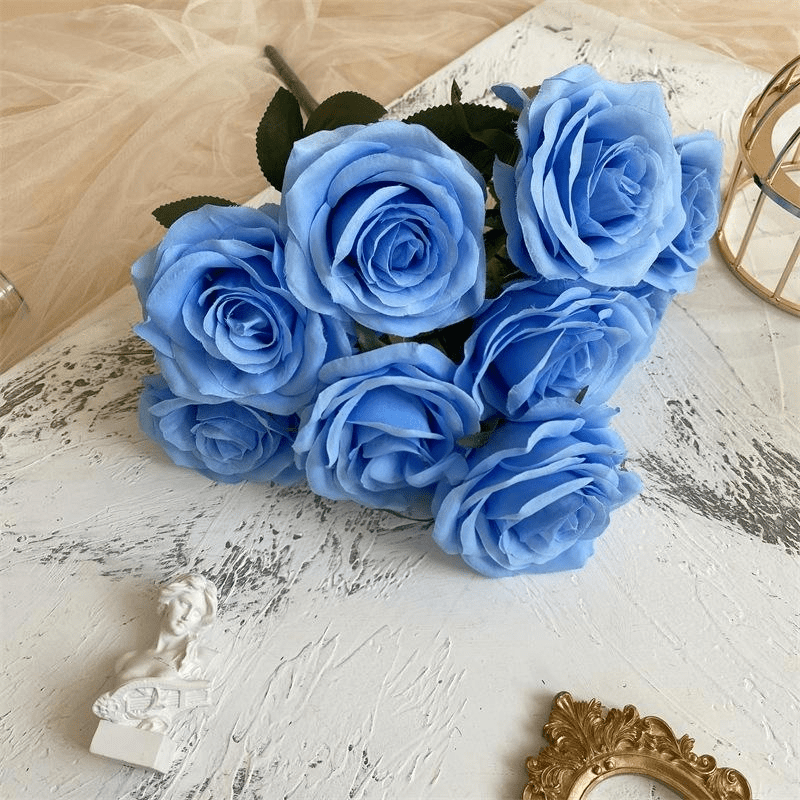 2 Bushes Artificial Silk Rose Flower Arrangements 18" Dark Blue - YauSpark