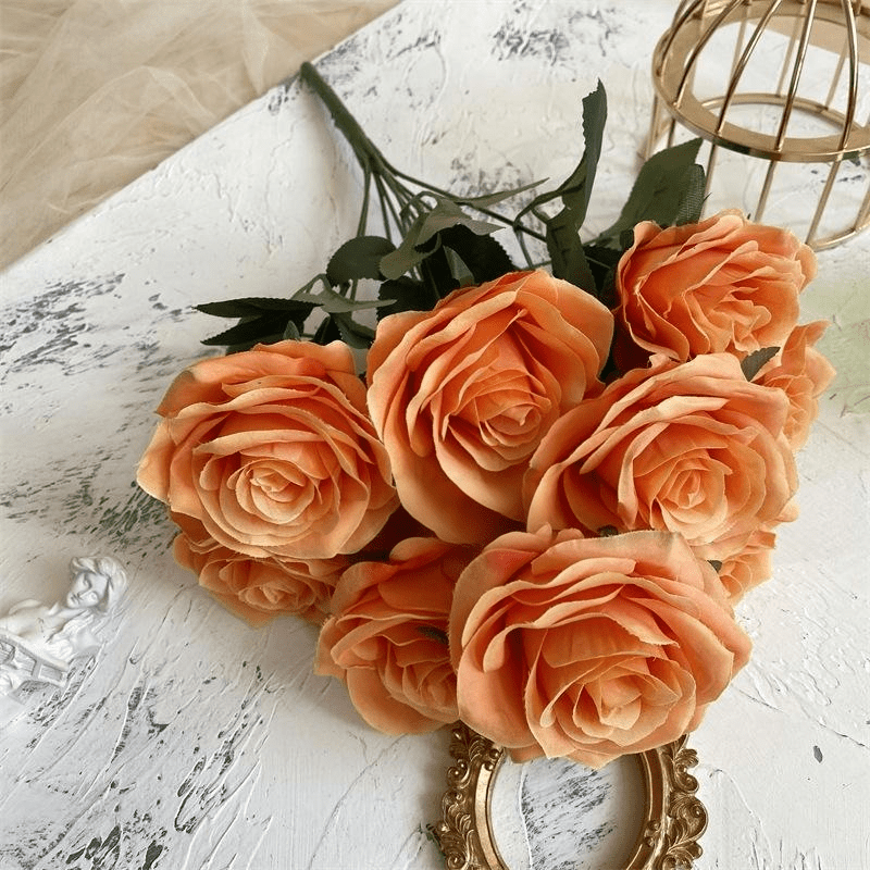 2 Bushes Artificial Silk Rose Flower Arrangements 18" Dark Orange - YauSpark