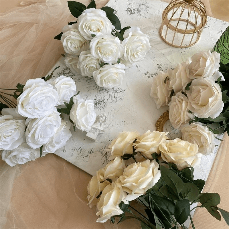 2 Bushes Artificial Silk Rose Flower Arrangements 18" Dark Pink - YauSpark