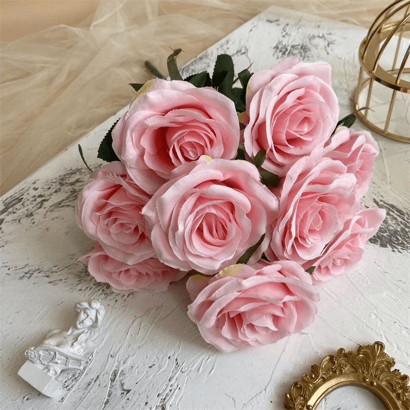 2 Bushes Artificial Silk Rose Flower Arrangements 18" Dark Pink - YauSpark