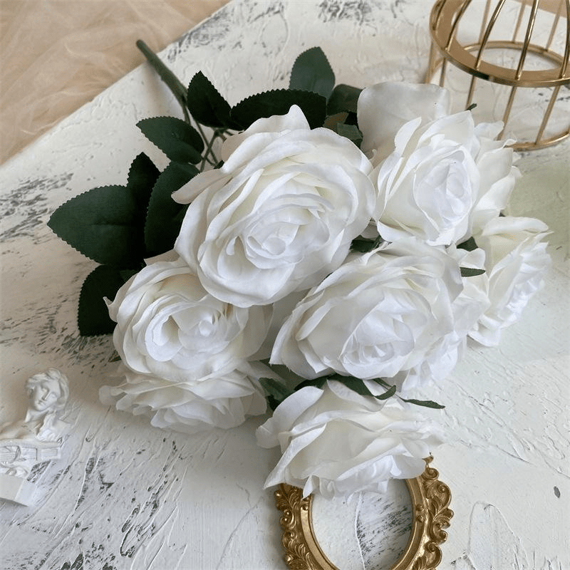 2 Bushes Artificial Silk Rose Flower Arrangements 18" Extra White - YauSpark
