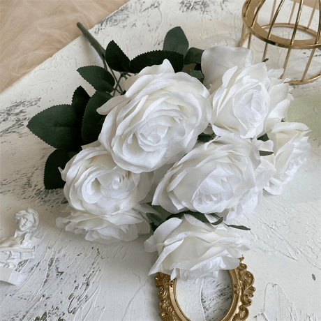 2 Bushes Artificial Silk Rose Flower Arrangements 18" Extra White - YauSpark