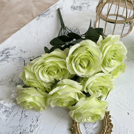 2 Bushes Artificial Silk Rose Flower Arrangements 18" Green - YauSpark