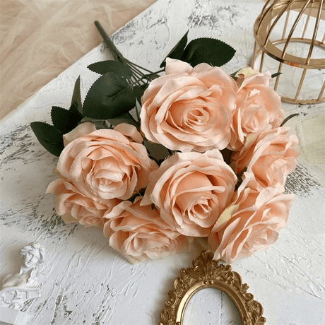 2 Bushes Artificial Silk Rose Flower Arrangements 18" Light Orange - YauSpark