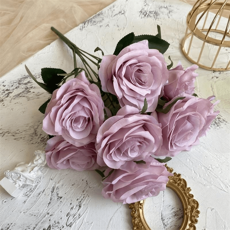 2 Bushes Artificial Silk Rose Flower Arrangements 18" Light Purple - YauSpark