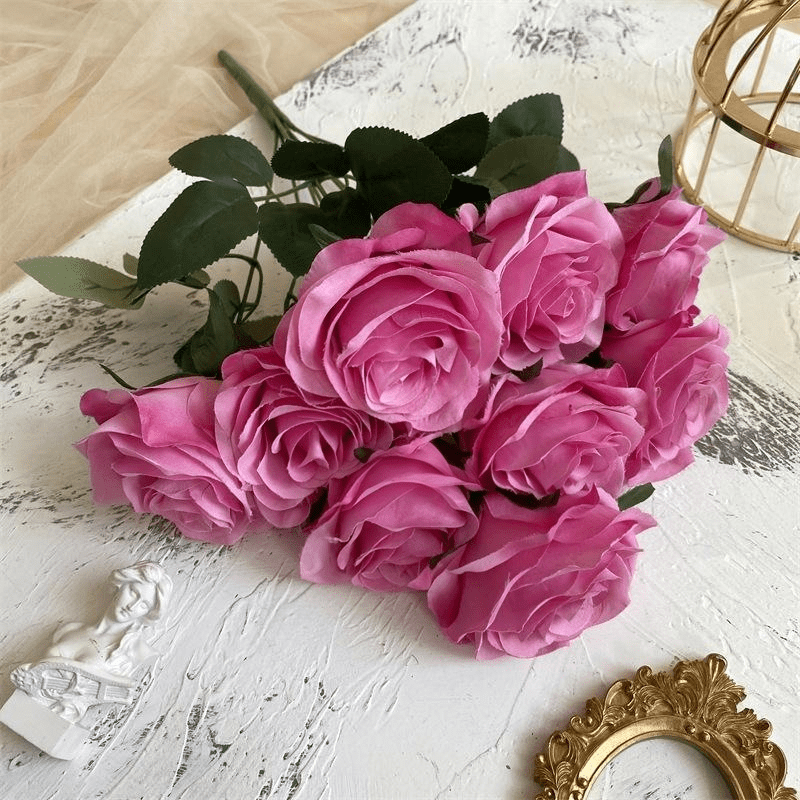 2 Bushes Artificial Silk Rose Flower Arrangements 18" Light Rose Red - YauSpark