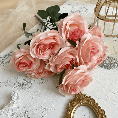 2 Bushes Artificial Silk Rose Flower Arrangements 18" Pink Heart - YauSpark