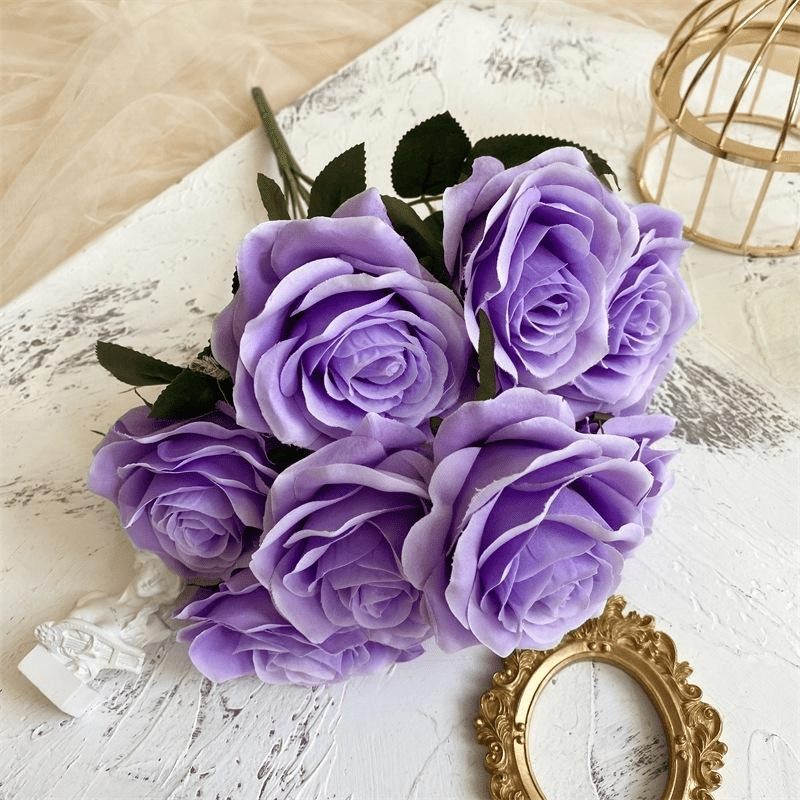 2 Bushes Artificial Silk Rose Flower Arrangements 18" Purple - YauSpark