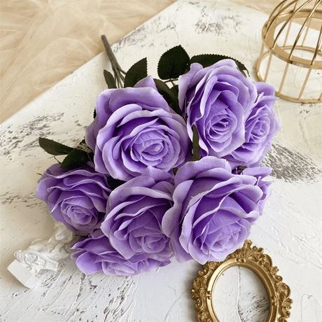 2 Bushes Artificial Silk Rose Flower Arrangements 18" Purple - YauSpark