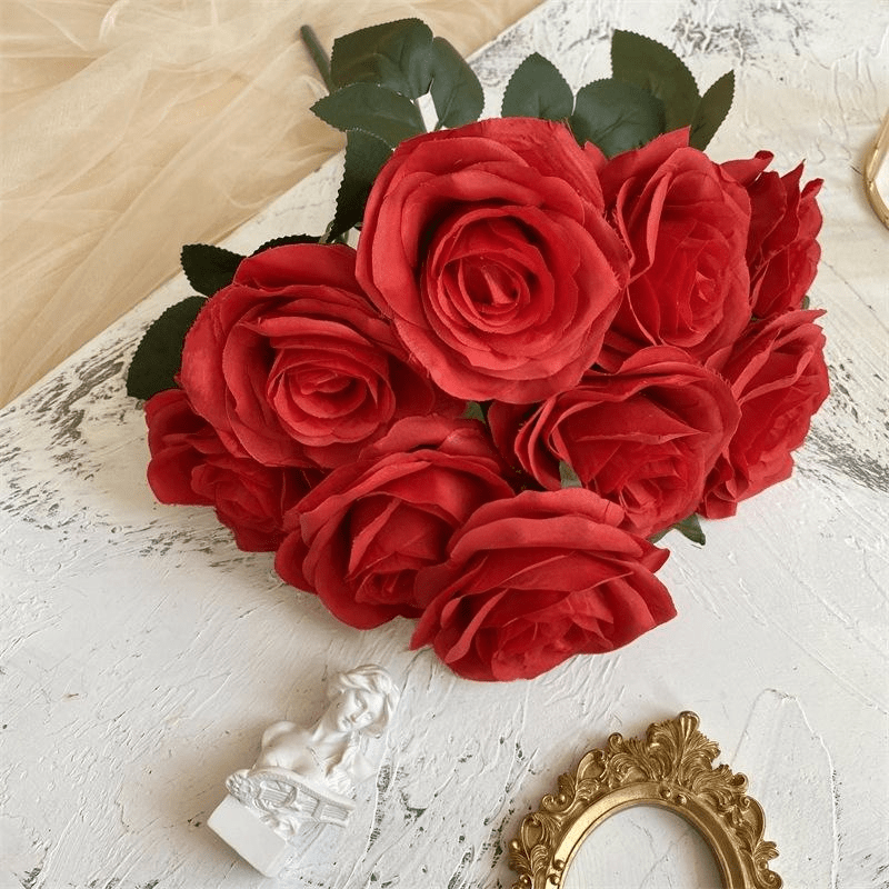2 Bushes Artificial Silk Rose Flower Arrangements 18" Red - YauSpark