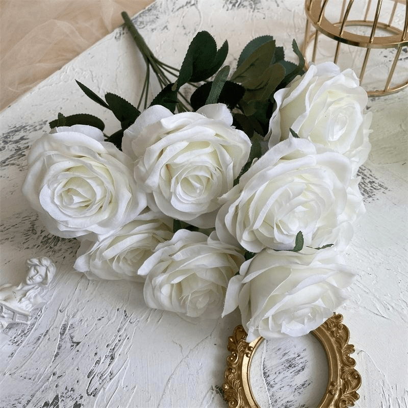 2 Bushes Artificial Silk Rose Flower Arrangements 18" White - YauSpark