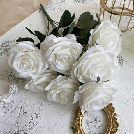 2 Bushes Artificial Silk Rose Flower Arrangements 18" White - YauSpark