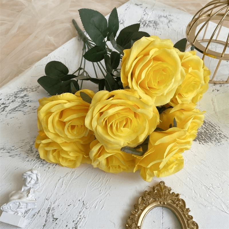 2 Bushes Artificial Silk Rose Flower Arrangements 18" Yellow - YauSpark