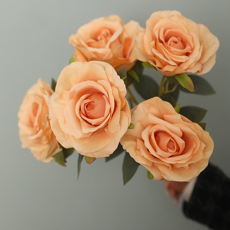 2 Bushes Premium Silk Jumbo Rose Flower Bouquet 16" Light Autumn Yellow - YauSpark