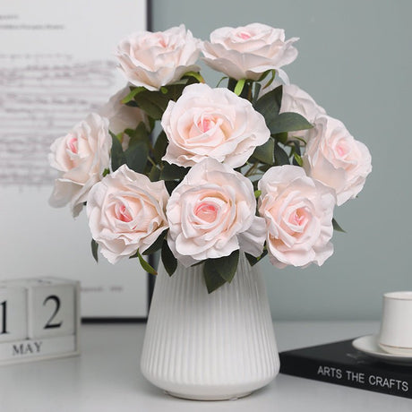 2 Bushes Premium Silk Jumbo Rose Flower Bouquet 16" Light Pink - YauSpark