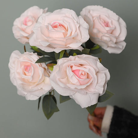 2 Bushes Premium Silk Jumbo Rose Flower Bouquet 16" Light Pink - YauSpark