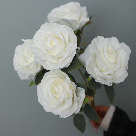 2 Bushes Premium Silk Jumbo Rose Flower Bouquet 16" White - YauSpark