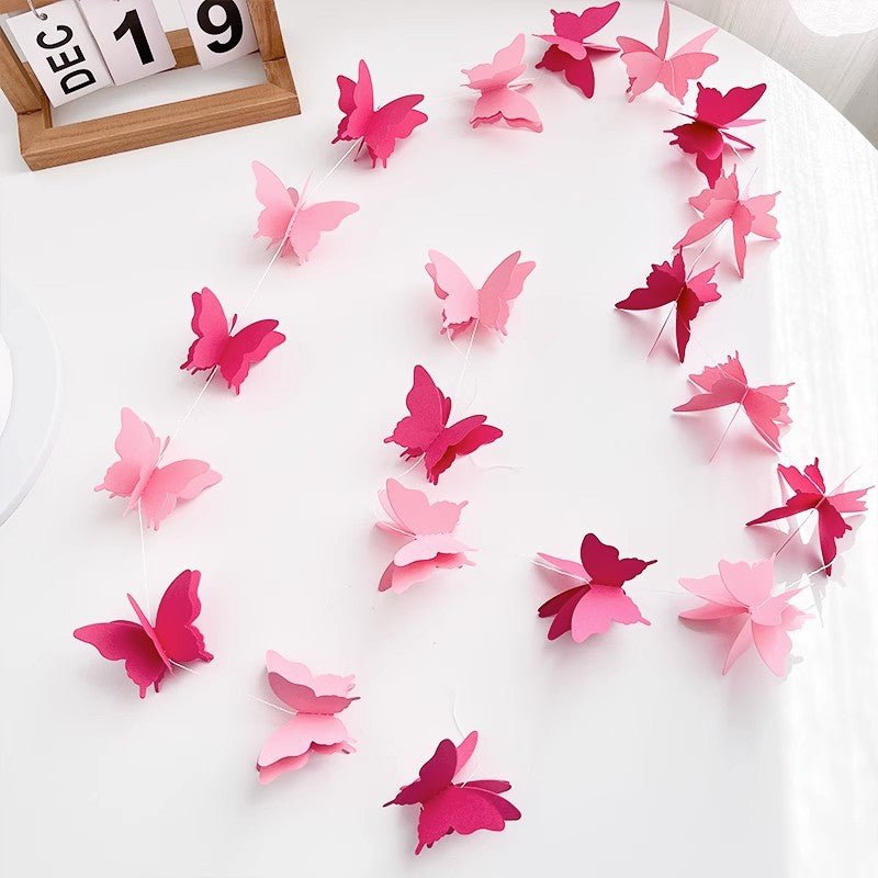 2 Pc 3D Paper Butterfly String Banners 9Ft Gradient Pink - YauSpark