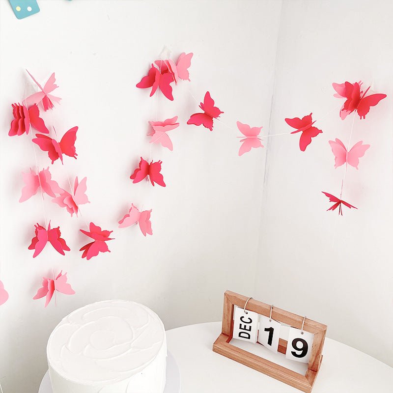 2 Pc 3D Paper Butterfly String Banners 9Ft Gradient Pink - YauSpark