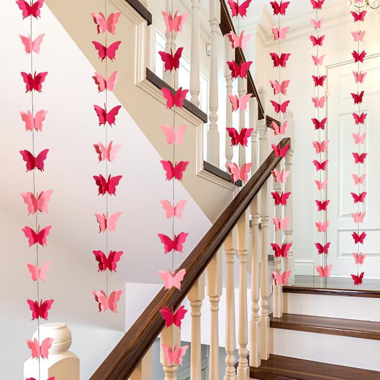 2 Pc 3D Paper Butterfly String Banners 9Ft Red - YauSpark