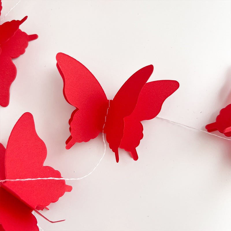 2 Pc 3D Paper Butterfly String Banners 9Ft Red - YauSpark