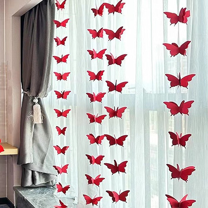 2 Pc 3D Paper Butterfly String Banners 9Ft Red - YauSpark