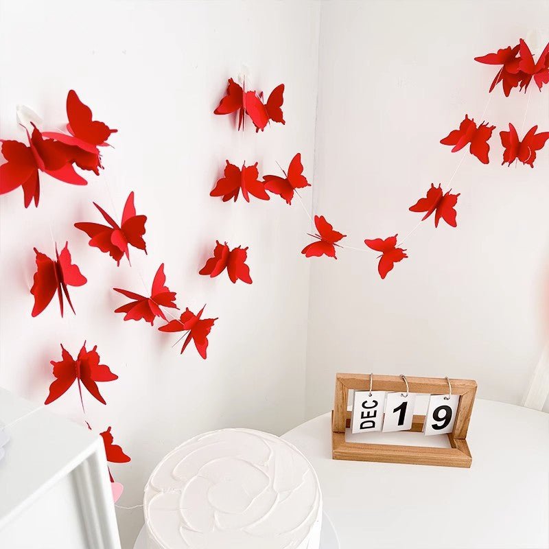 2 Pc 3D Paper Butterfly String Banners 9Ft Red - YauSpark