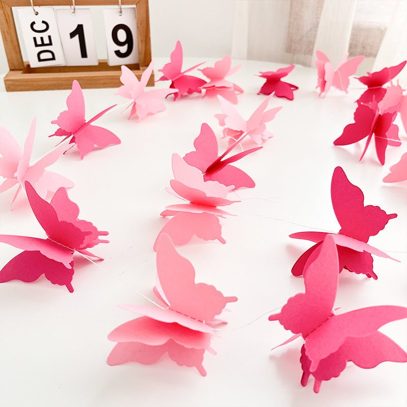 2 Pc 3D Paper Butterfly String Banners 9Ft Red - YauSpark