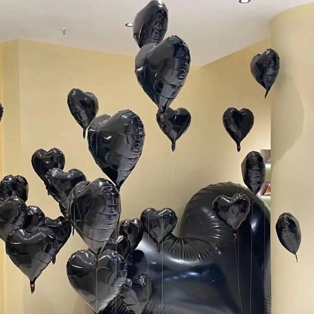2 Pc Heart Mylar Foil Balloons 18" Black - YauSpark