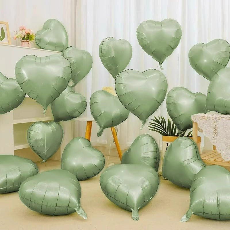 2 Pc Heart Mylar Foil Balloons 18" Olive Green - YauSpark